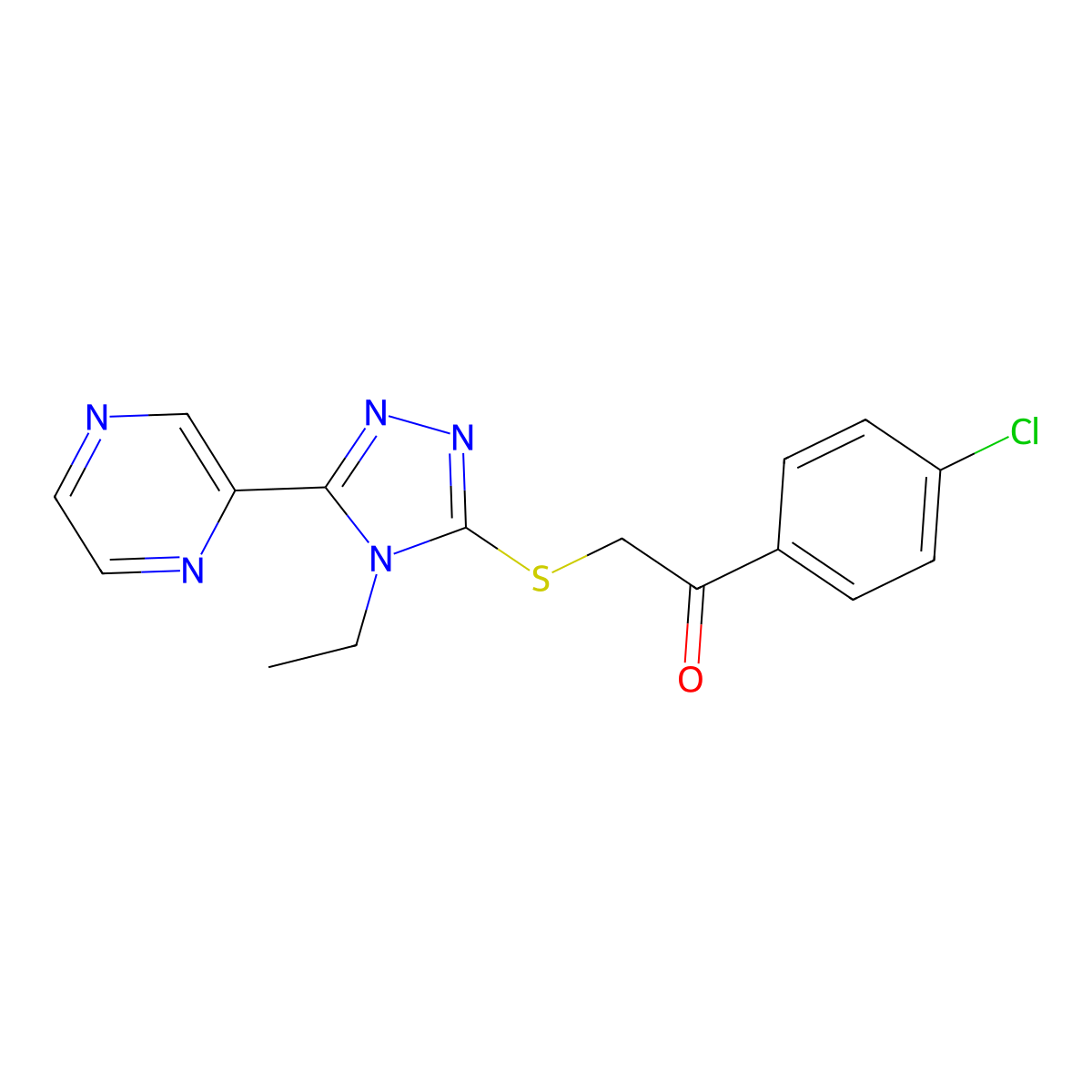1-(4-chlorophenyl)-2-{[4-ethyl-5-(pyrazin-2-yl)-4H-1,2,4-triazol-3-yl]sulfanyl}ethanone molecular structure, CAS 577990-70-6