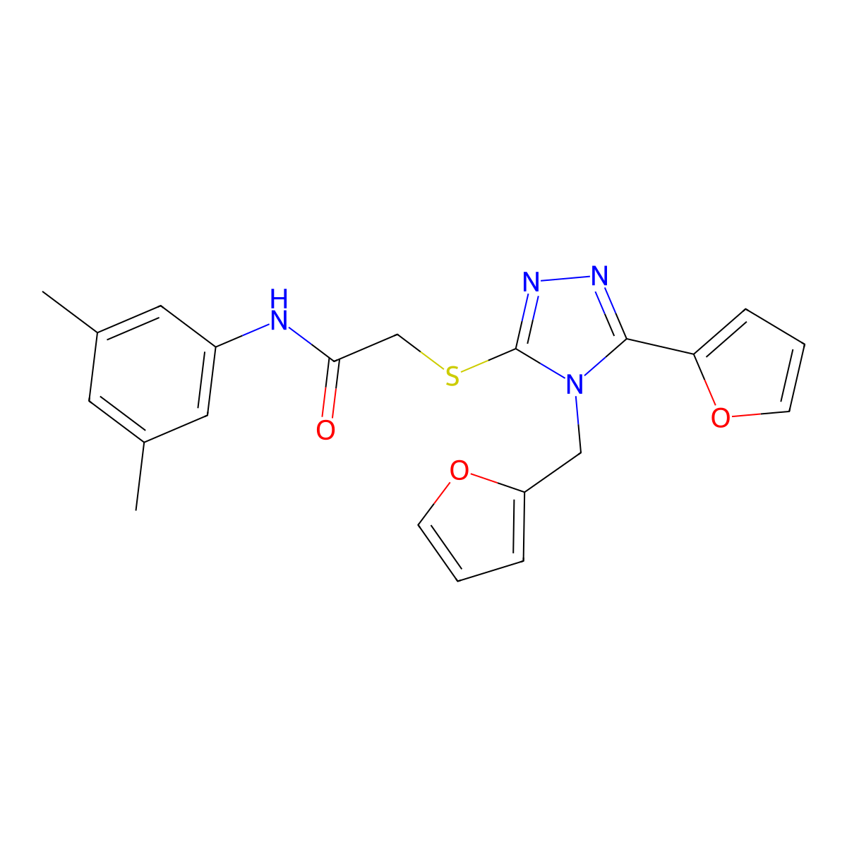 N-(3,5-dimethylphenyl)-2-{[5-(furan-2-yl)-4-(furan-2-ylmethyl)-4H-1,2,4-triazol-3-yl]sulfanyl}acetamide molecular structure, CAS 577990-72-8