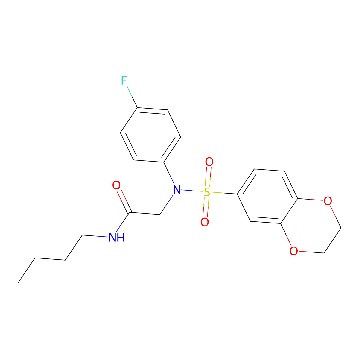 N-butyl-2-[(2,3-dihydro-1,4-benzodioxin-6-ylsulfonyl)-4-fluoroanilino]acetamide molecular structure, CAS 577990-75-1