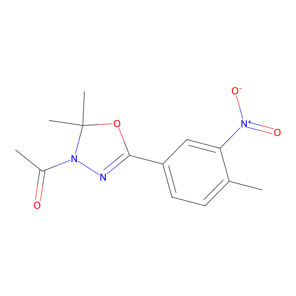 1-[2,2-Dimethyl-5-(4-methyl-3-nitrophenyl)-1,3,4-oxadiazol-3-yl]ethanone molecular structure, CAS 577990-91-1