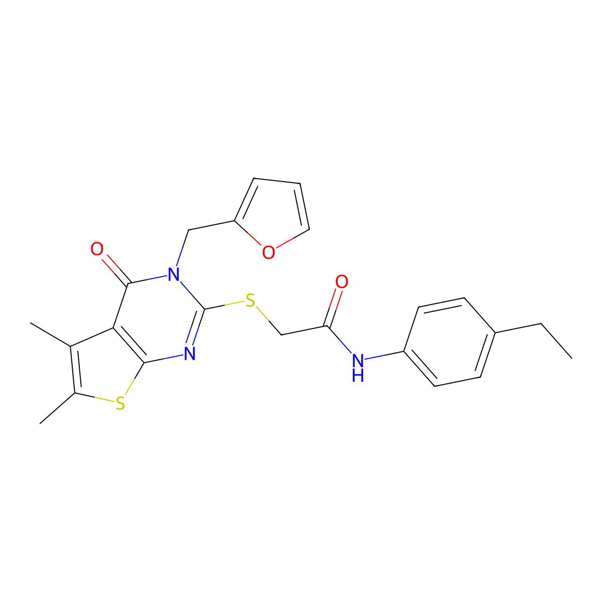 N-(4-ethylphenyl)-2-{[3-(furan-2-ylmethyl)-5,6-dimethyl-4-oxo-3,4-dihydrothieno[2,3-d]pyrimidin-2-yl]sulfanyl}acetamide molecular structure, CAS 577995-93-8