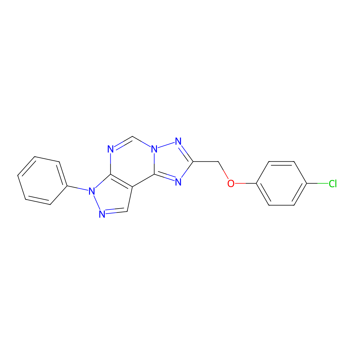 2-[(4-chlorophenoxy)methyl]-7-phenyl-7H-pyrazolo[4,3-e][1,2,4]triazolo[1,5-c]pyrimidine molecular structure, CAS 577996-17-9