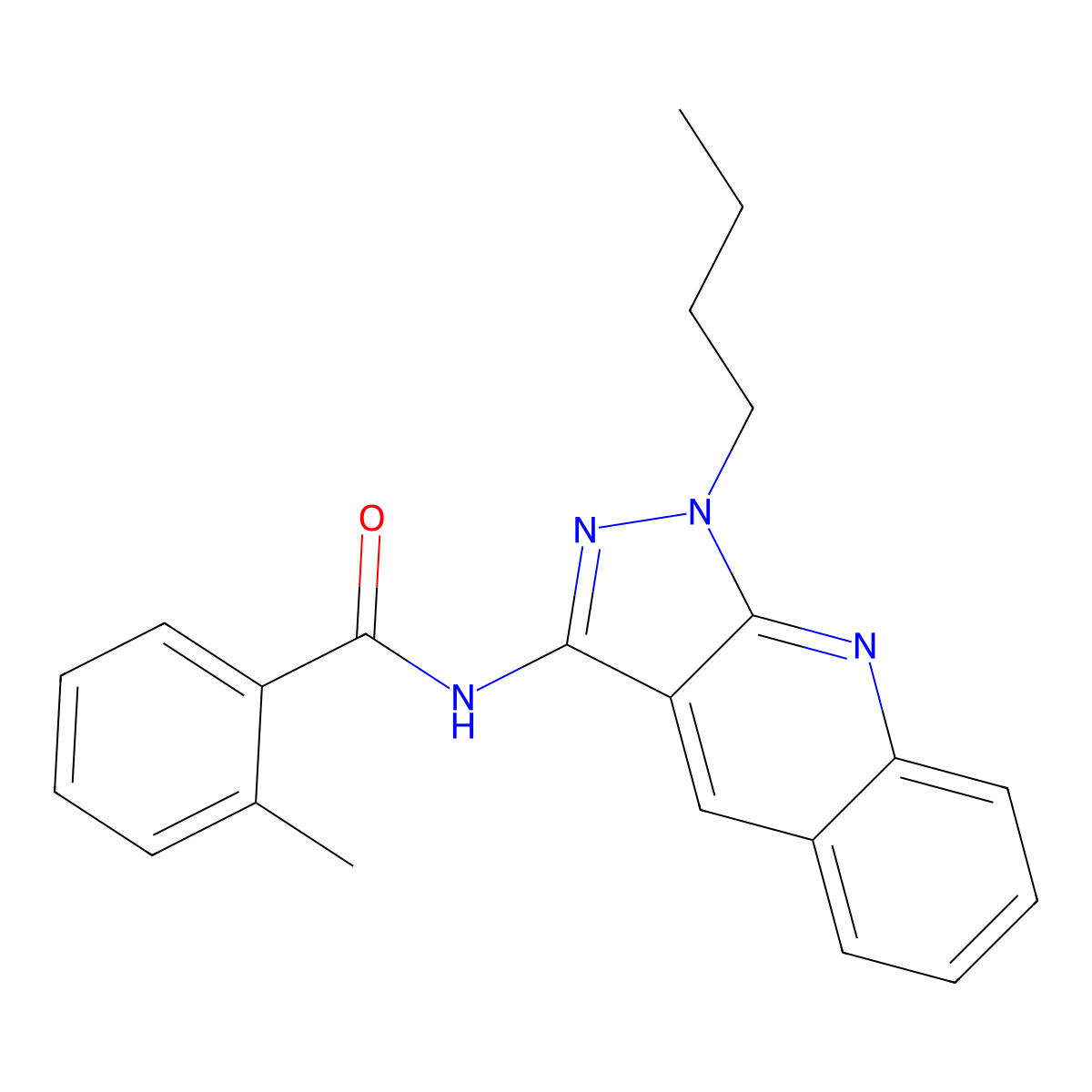 N-(1-butyl-1H-pyrazolo[3,4-b]quinolin-3-yl)-2-methylbenzamide molecular structure, CAS 577996-18-0