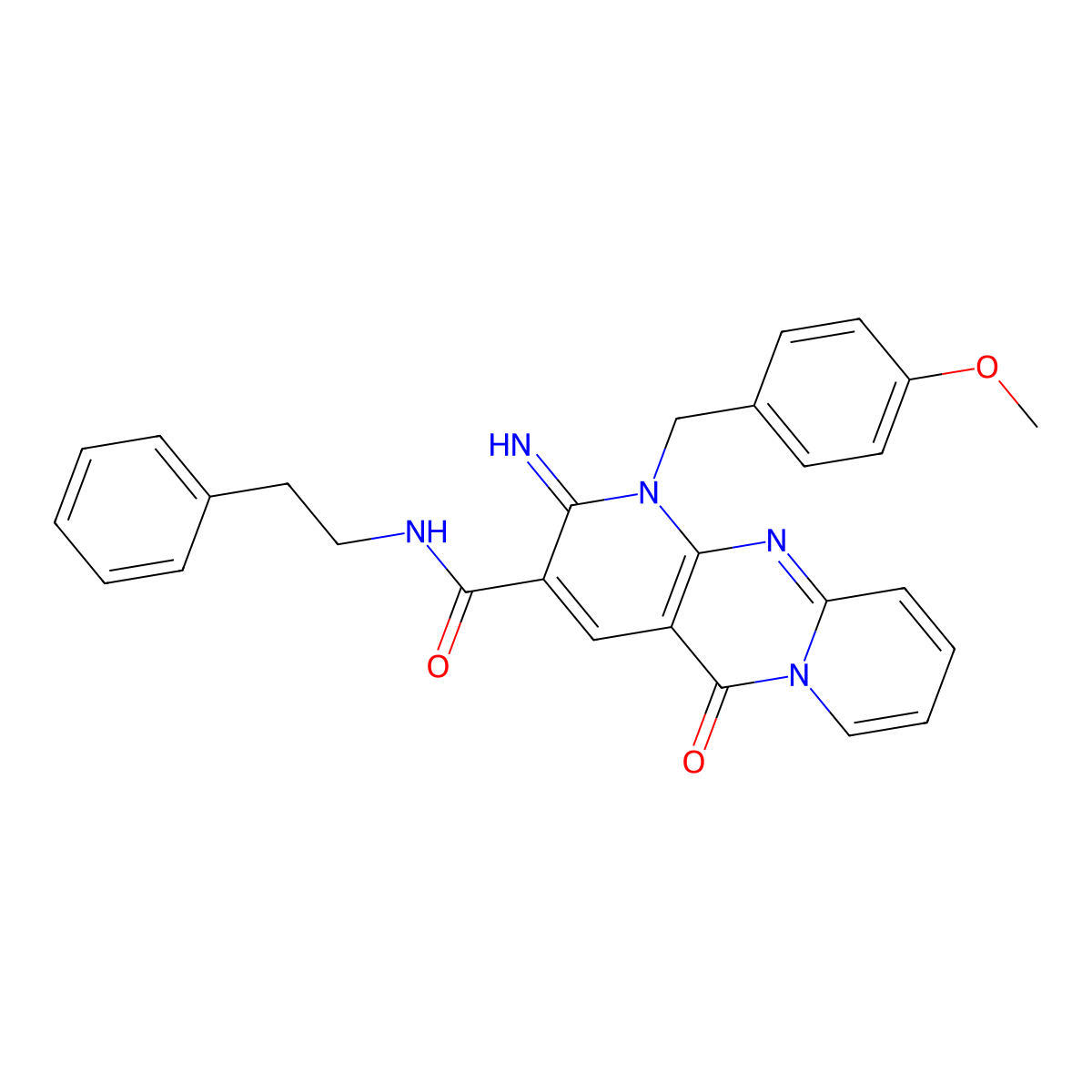 2-imino-1-(4-methoxybenzyl)-5-oxo-N~3~-phenethyl-1,5-dihydro-2H-dipyrido[1,2-a:2,3-d]pyrimidine-3-carboxamide molecular structure, CAS 577996-23-7