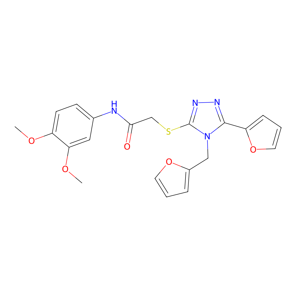 N-(3,4-dimethoxyphenyl)-2-{[5-(furan-2-yl)-4-(furan-2-ylmethyl)-4H-1,2,4-triazol-3-yl]sulfanyl}acetamide molecular structure, CAS 577996-36-2