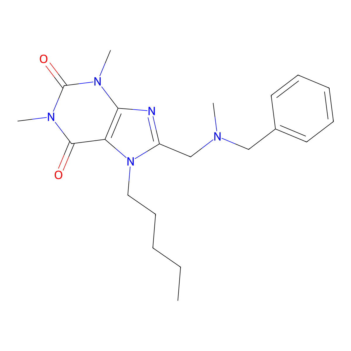 8-[[Benzyl(methyl)amino]methyl]-1,3-dimethyl-7-pentylpurine-2,6-dione molecular structure, CAS 577996-51-1