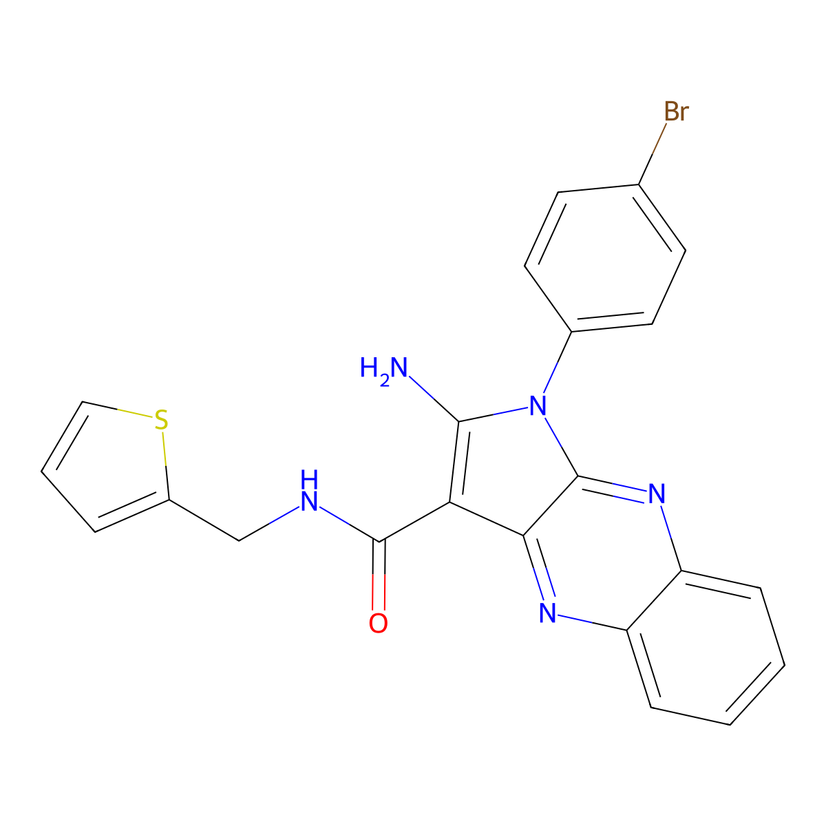 2-amino-1-(4-bromophenyl)-N-(thiophen-2-ylmethyl)pyrrolo[3,2-b]quinoxaline-3-carboxamide molecular structure, CAS 577996-75-9