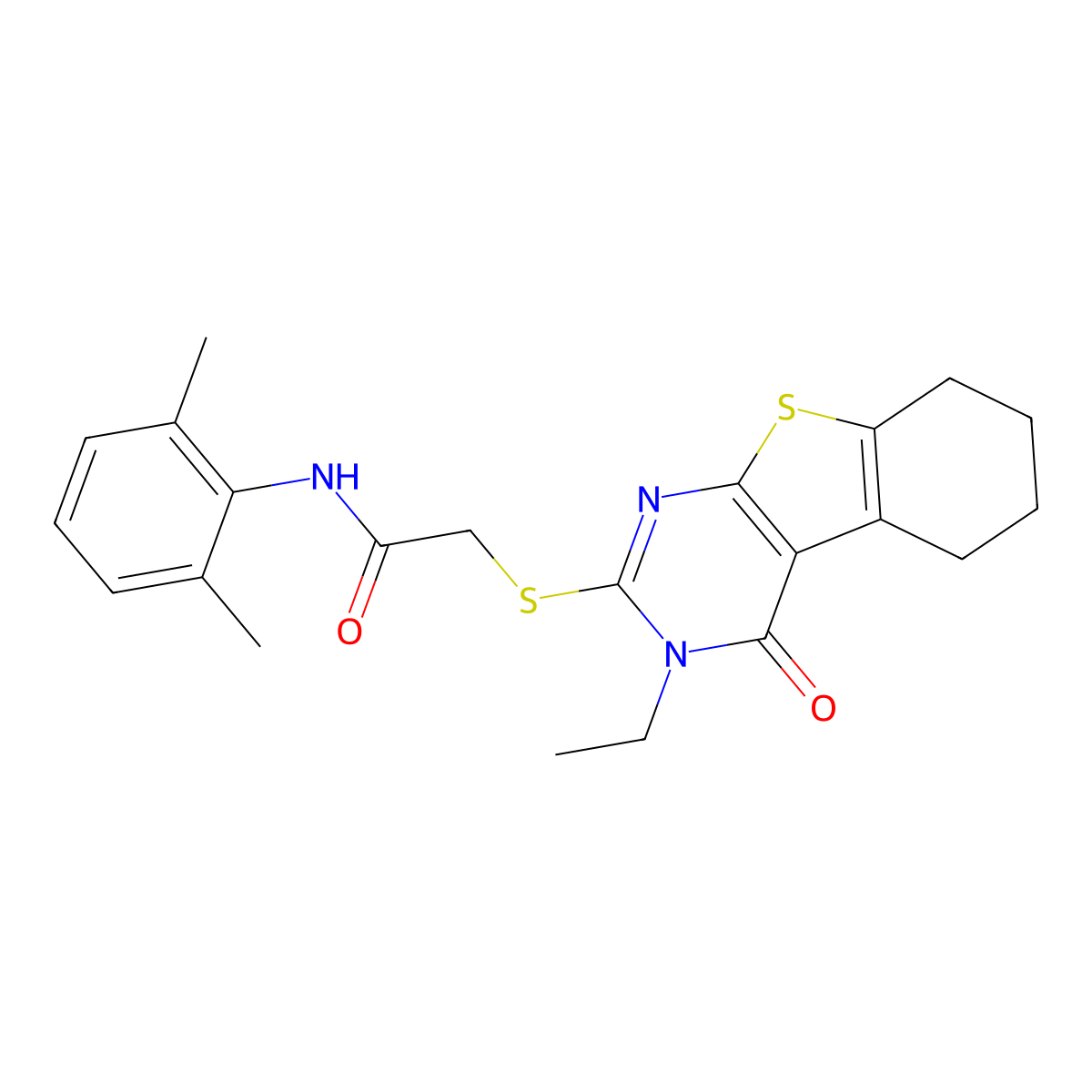 N-(2,6-Dimethylphenyl)-2-[(3-ethyl-4-oxo-3,4,5,6,7,8-hexahydro[1]benzothieno[2,3-D]pyrimidin-2-YL)sulfanyl]acetamide molecular structure, CAS 577996-82-8