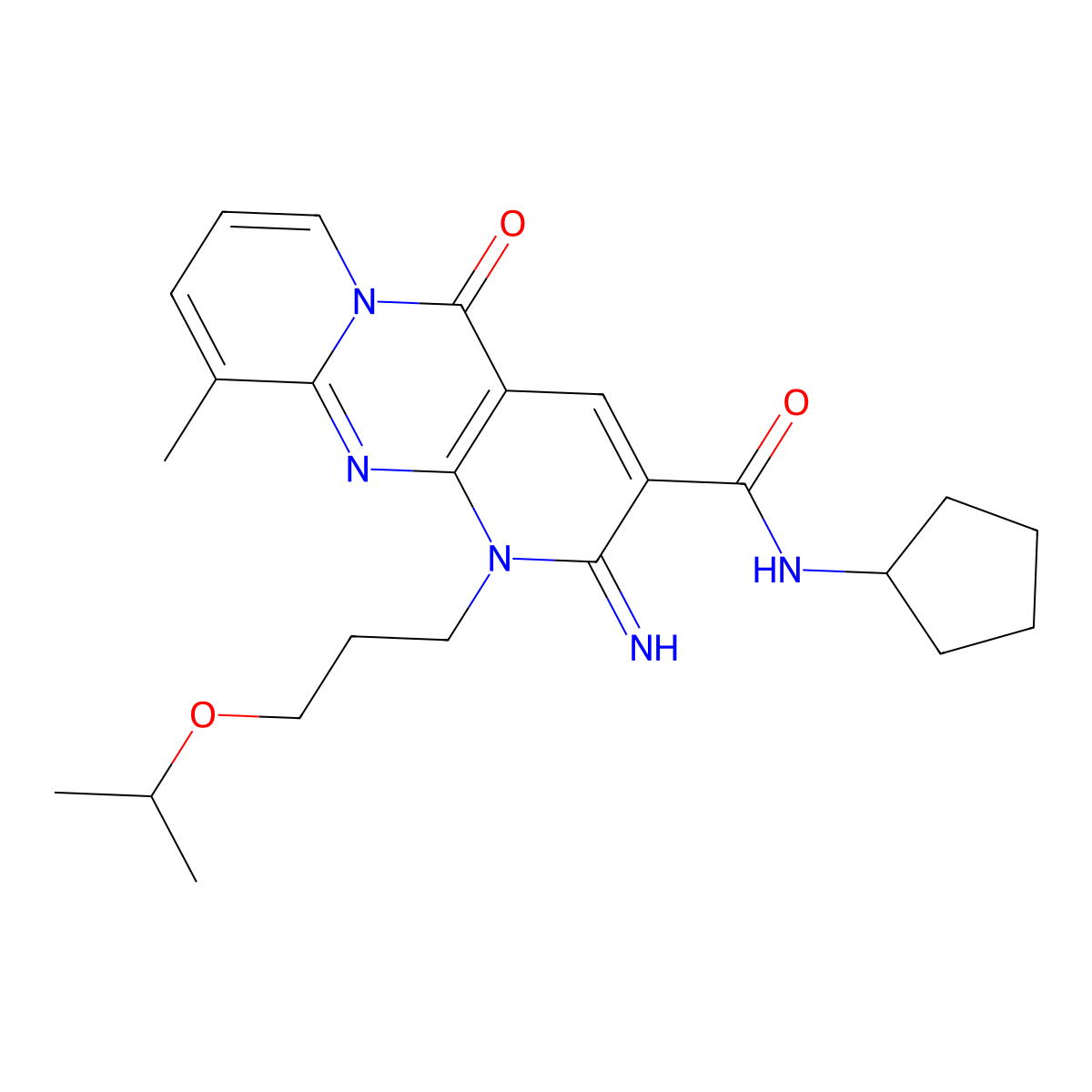 N-cyclopentyl-2-imino-10-methyl-5-oxo-1-(3-propan-2-yloxypropyl)dipyrido[3,4-c:1',2'-f]pyrimidine-3-carboxamide molecular structure, CAS 577996-99-7
