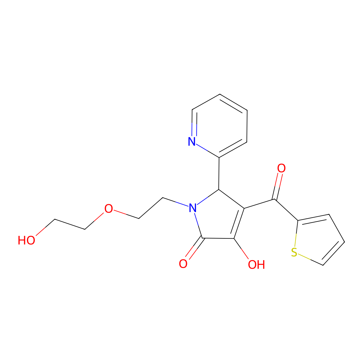4-hydroxy-1-[2-(2-hydroxyethoxy)ethyl]-2-pyridin-2-yl-3-(thiophene-2-carbonyl)-2H-pyrrol-5-one molecular structure, CAS 577997-28-5