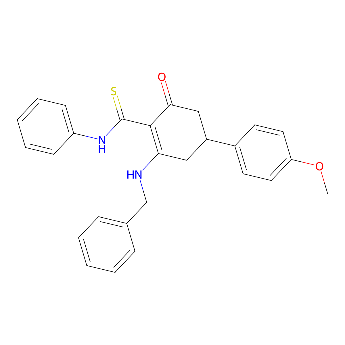 2-(benzylamino)-4-(4-methoxyphenyl)-6-oxo-N-phenylcyclohexene-1-carbothioamide molecular structure, CAS 577997-29-6