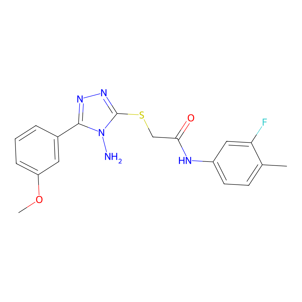 2-{[4-amino-5-(3-methoxyphenyl)-4H-1,2,4-triazol-3-yl]sulfanyl}-N-(3-fluoro-4-methylphenyl)acetamide molecular structure, CAS 577997-32-1