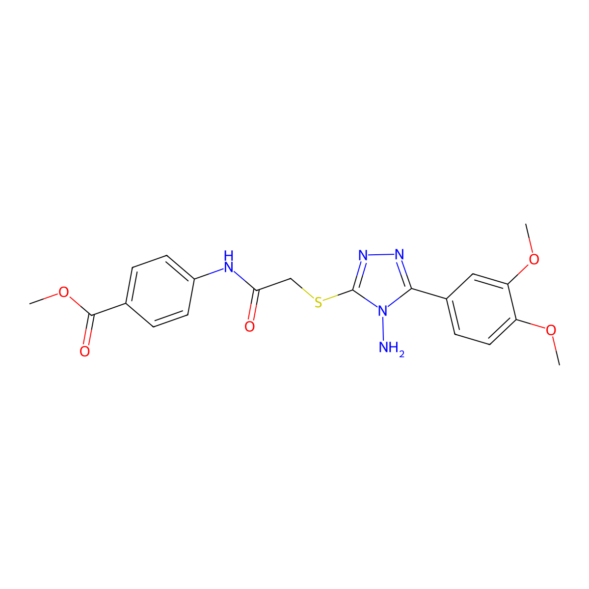 Methyl 4-[[2-[[4-amino-5-(3,4-dimethoxyphenyl)-1,2,4-triazol-3-yl]sulfanyl]acetyl]amino]benzoate molecular structure, CAS 577997-37-6