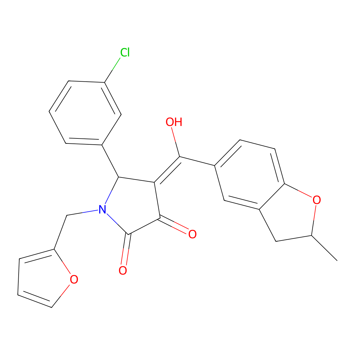 5-(3-chlorophenyl)-1-[(furan-2-yl)methyl]-3-hydroxy-4-(2-methyl-2,3-dihydro-1-benzofuran-5-carbonyl)-2,5-dihydro-1H-pyrrol-2-one molecular structure, CAS 577997-41-2