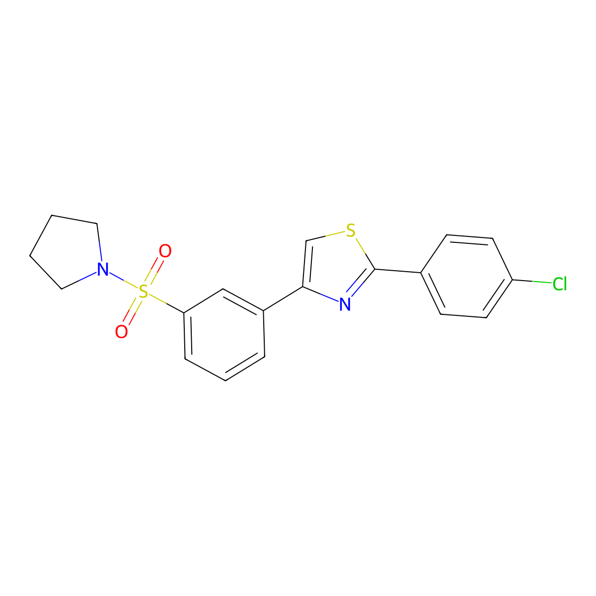 2-(4-Chlorophenyl)-4-[3-(pyrrolidin-1-ylsulfonyl)phenyl]-1,3-thiazole molecular structure, CAS 577997-47-8