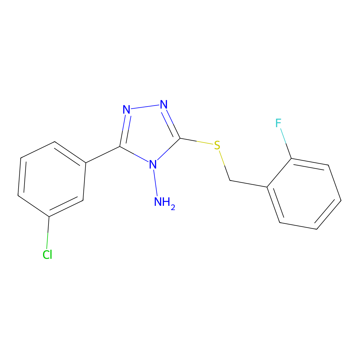 3-(3-Chlorophenyl)-5-((2-fluorobenzyl)thio)-4H-1,2,4-triazol-4-amine molecular structure, CAS 577997-94-5