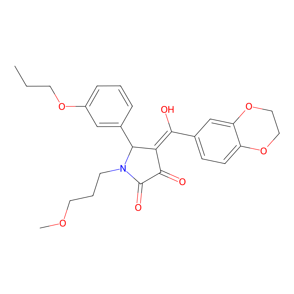 4-(2,3-dihydro-1,4-benzodioxine-6-carbonyl)-3-hydroxy-1-(3-methoxypropyl)-5-(3-propoxyphenyl)-2,5-dihydro-1H-pyrrol-2-one molecular structure, CAS 577997-97-8