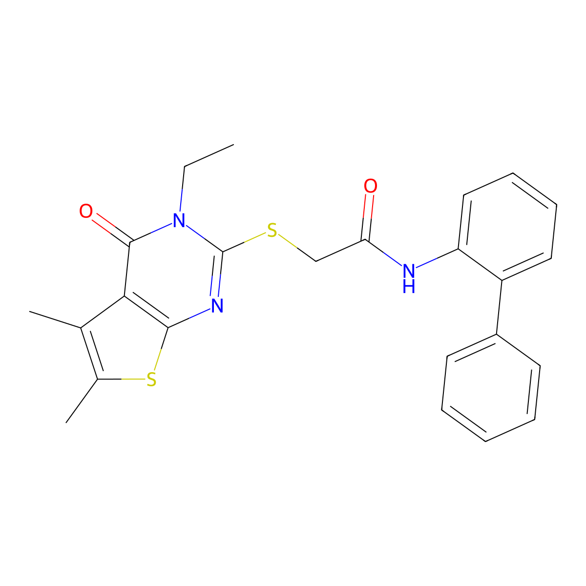 N-[1,1'-Biphenyl]-2-YL-2-[(3-ethyl-5,6-dimethyl-4-oxo-3,4-dihydrothieno[2,3-D]pyrimidin-2-YL)sulfanyl]acetamide molecular structure, CAS 577998-00-6