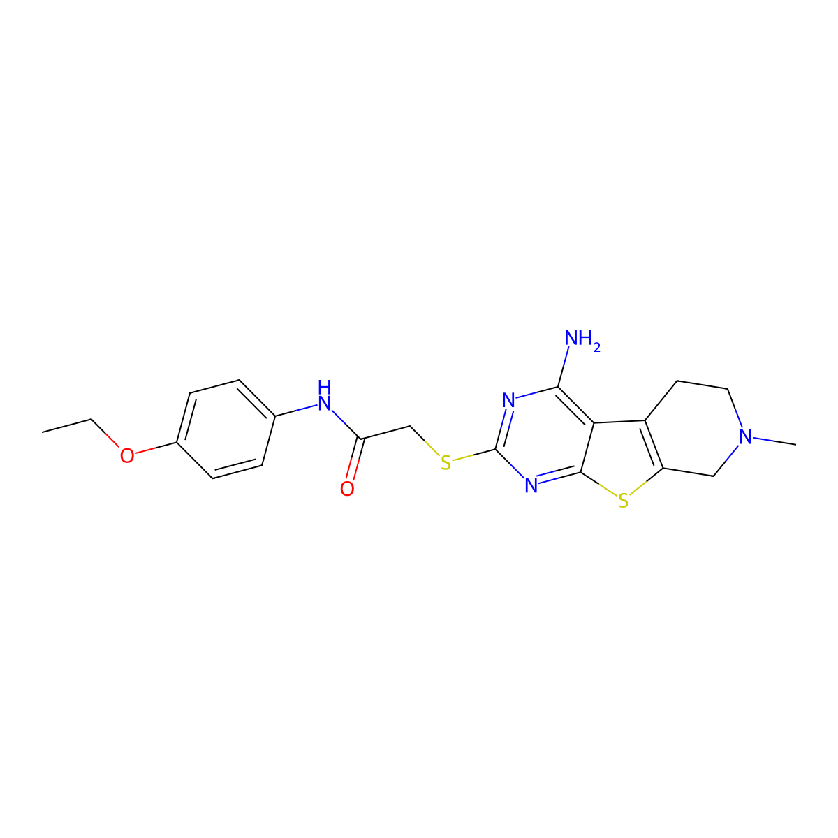 2-[(4-amino-7-methyl-6,8-dihydro-5H-pyrido[4,5]thieno[1,2-c]pyrimidin-2-yl)sulfanyl]-N-(4-ethoxyphenyl)acetamide molecular structure, CAS 577998-08-4