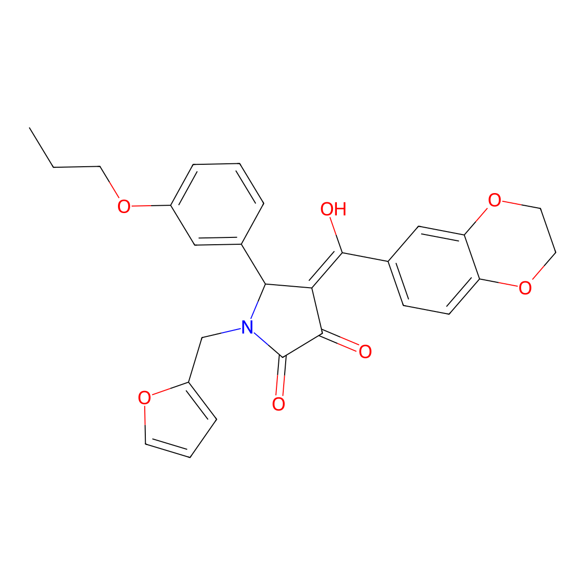 4-(2,3-dihydro-1,4-benzodioxine-6-carbonyl)-1-[(furan-2-yl)methyl]-3-hydroxy-5-(3-propoxyphenyl)-2,5-dihydro-1H-pyrrol-2-one molecular structure, CAS 577998-36-8