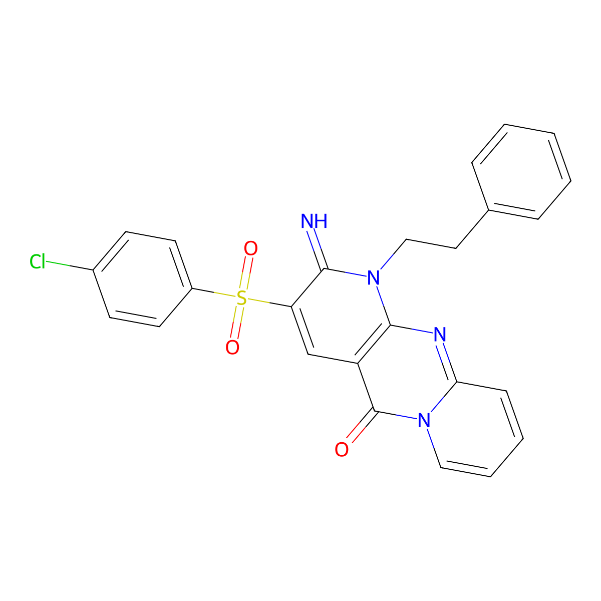 3-(4-Chlorophenyl)sulfonyl-2-imino-1-(2-phenylethyl)-5-dipyrido[1,2-d:3',4'-f]pyrimidinone molecular structure, CAS 577998-48-2