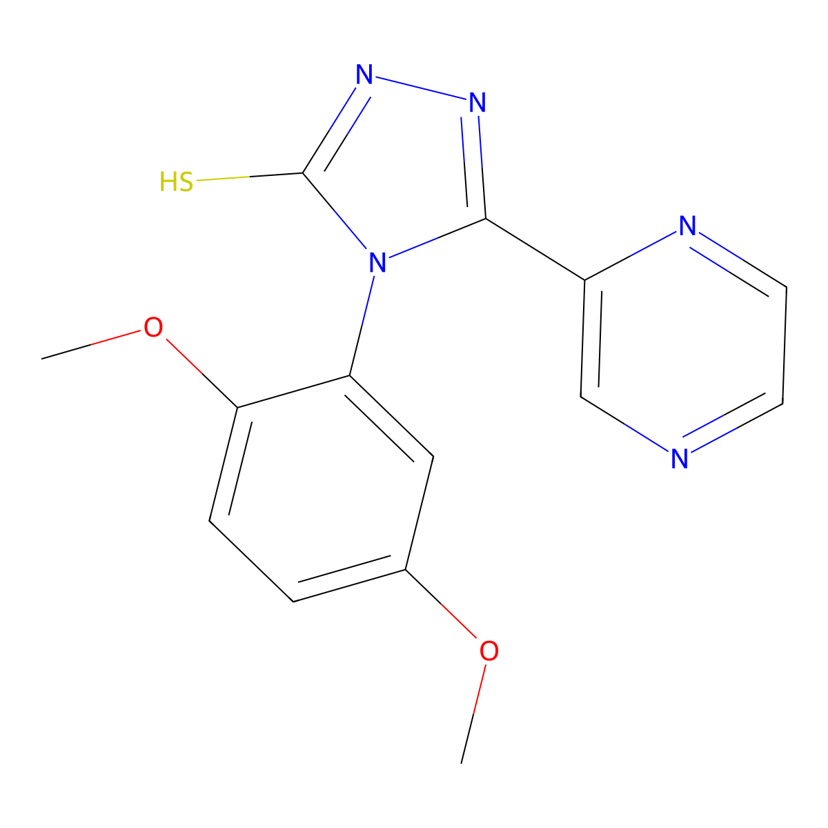 4-(2,5-dimethoxyphenyl)-3-pyrazin-2-yl-1H-1,2,4-triazole-5-thione molecular structure, CAS 577998-50-6