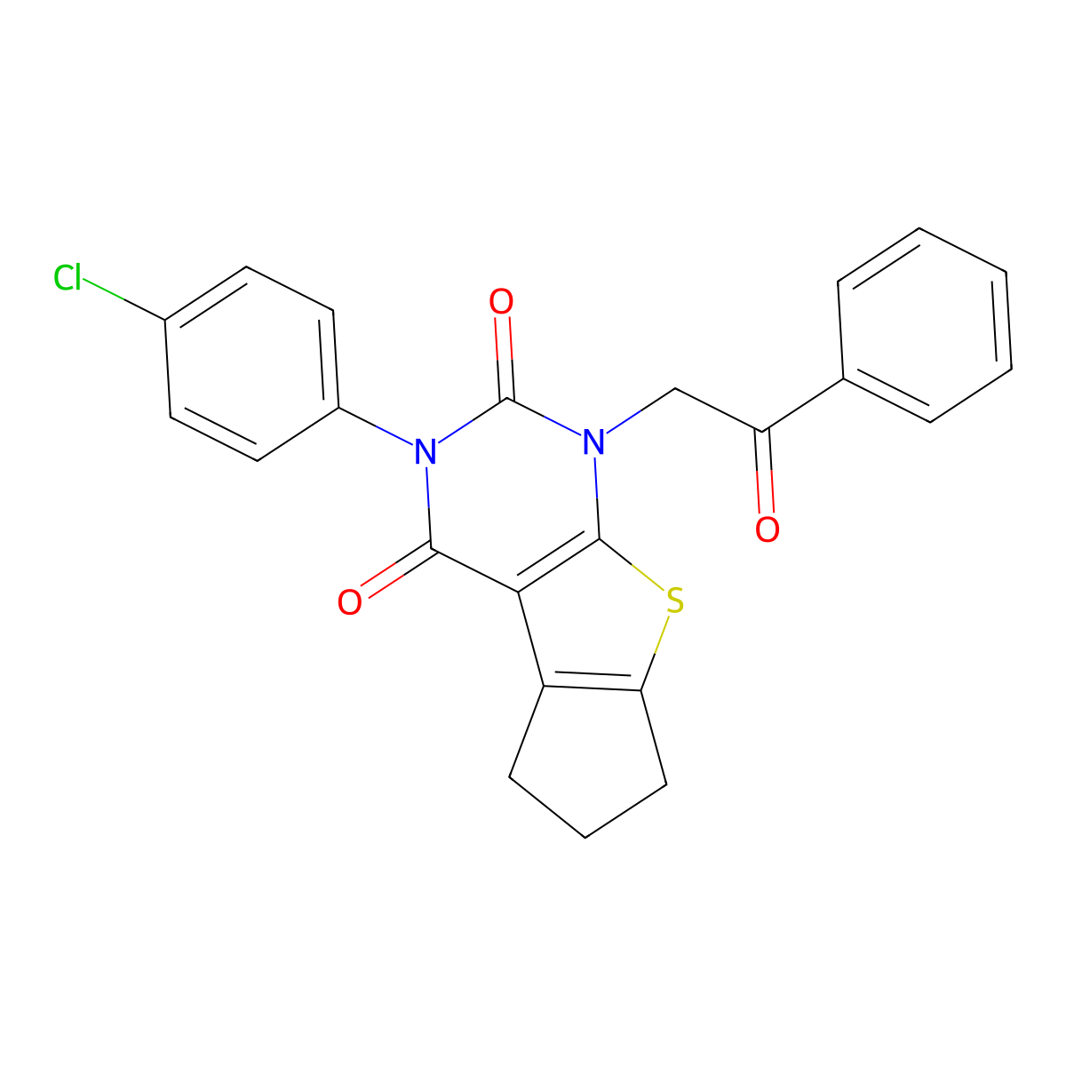 3-(4-chlorophenyl)-1-(2-oxo-2-phenylethyl)-1,5,6,7-tetrahydro-2H-cyclopenta[4,5]thieno[2,3-d]pyrimidine-2,4(3H)-dione molecular structure, CAS 577998-55-1