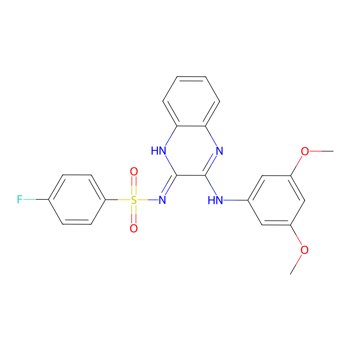 N-(3-(3,5-Dimethoxyphenylamino)quinoxalin-2-yl)-4-fluorobenzenesulfonamide molecular structure, CAS 577998-70-0