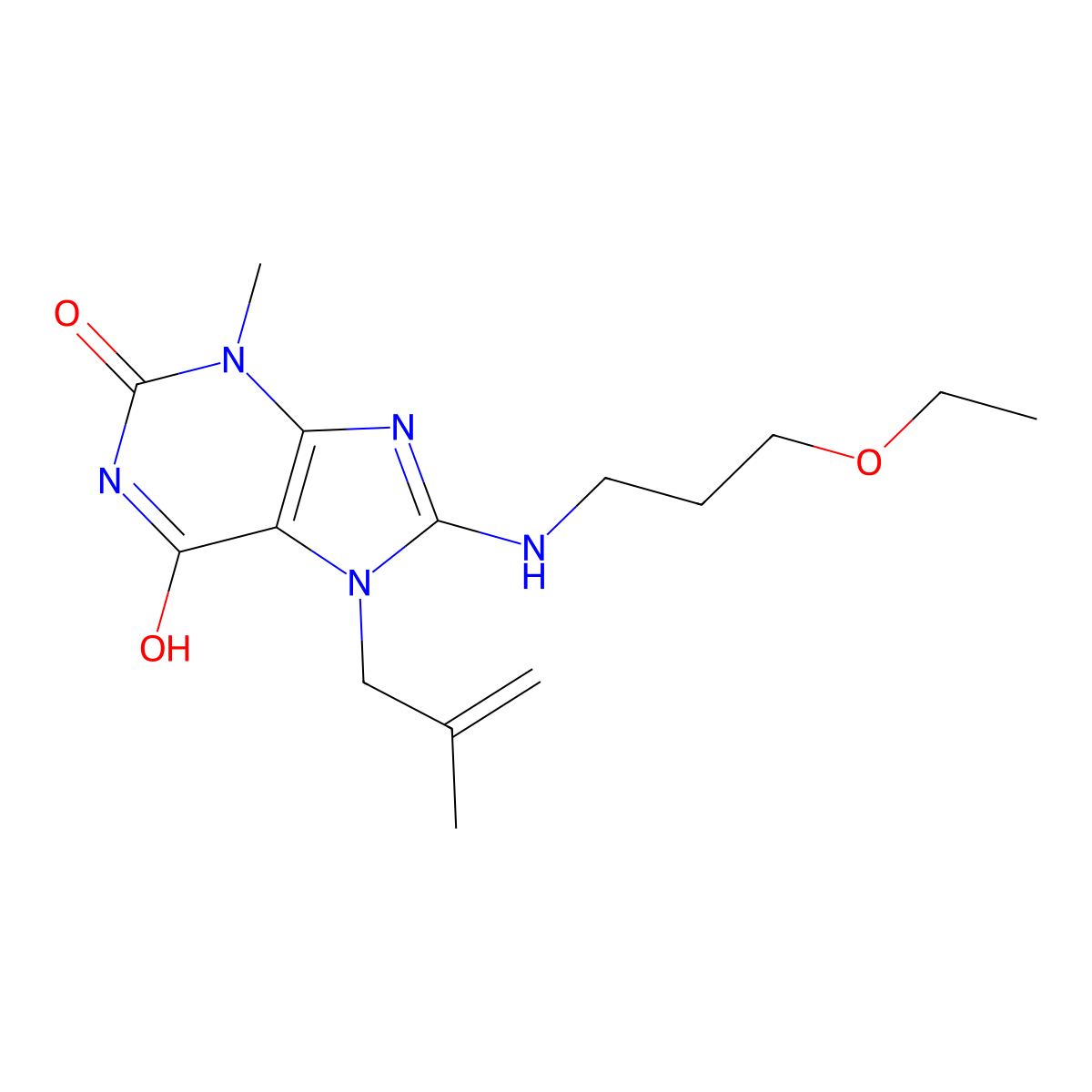 8-((3-ethoxypropyl)amino)-3-methyl-7-(2-methylallyl)-1H-purine-2,6(3H,7H)-dione molecular structure, CAS 577998-86-8