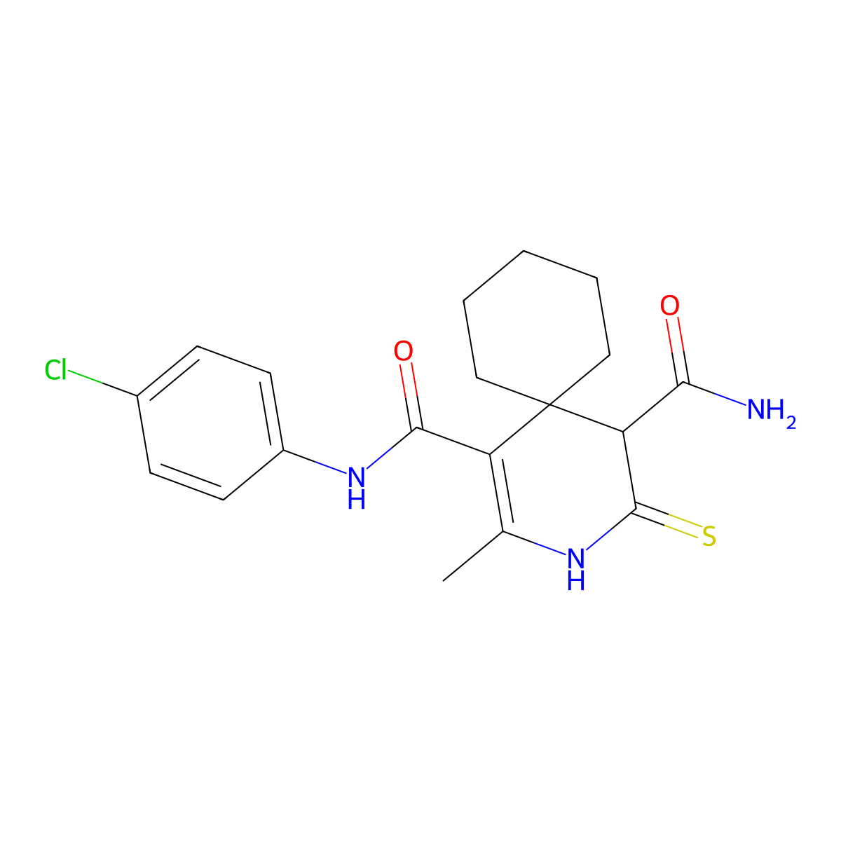 N1-(4-chlorophenyl)-2-methyl-4-thioxo-3-azaspiro[5.5]undec-1-ene-1,5-dicarboxamide molecular structure, CAS 577998-89-1