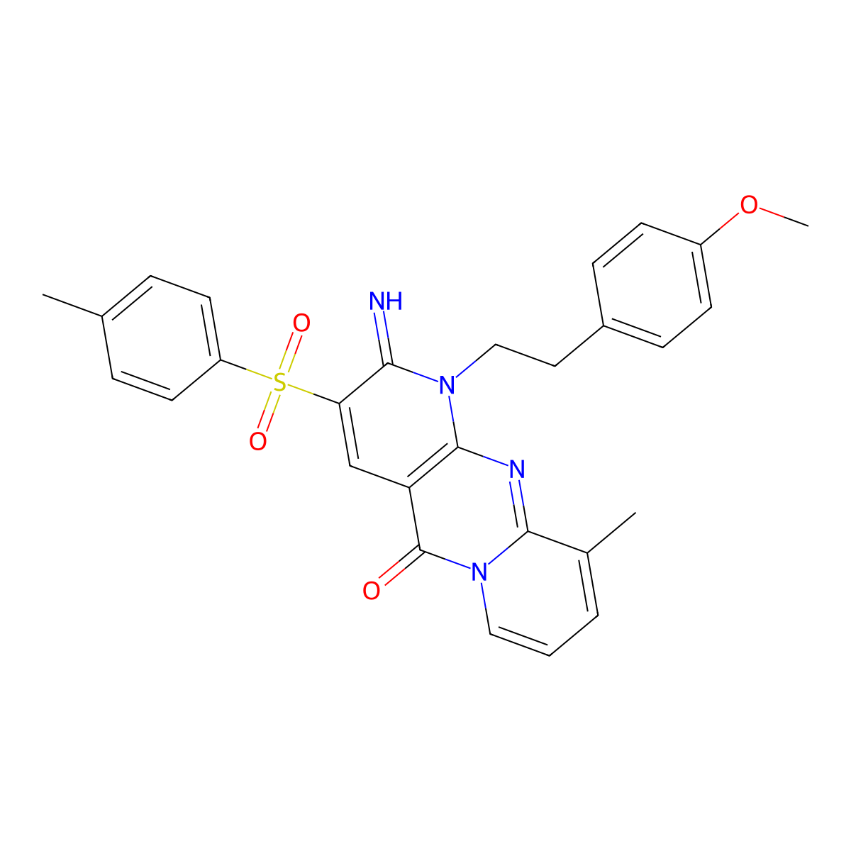 2-imino-1-[2-(4-methoxyphenyl)ethyl]-10-methyl-3-[(4-methylphenyl)sulfonyl]-1,2-dihydro-5H-dipyrido[1,2-a:2',3'-d]pyrimidin-5-one molecular structure, CAS 577999-23-6