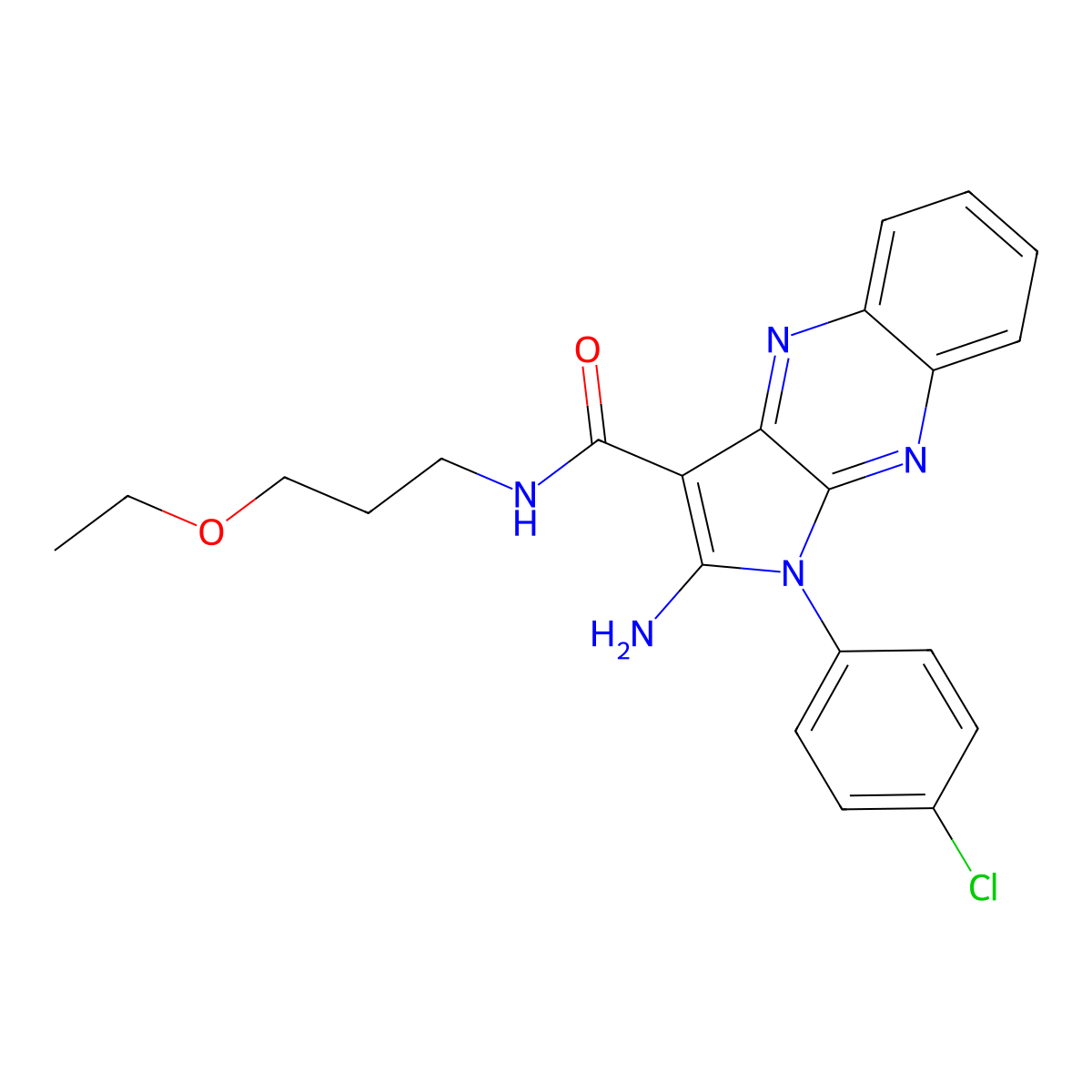 2-amino-1-(4-chlorophenyl)-N-(3-ethoxypropyl)-1H-pyrrolo[2,3-b]quinoxaline-3-carboxamide molecular structure, CAS 577999-36-1