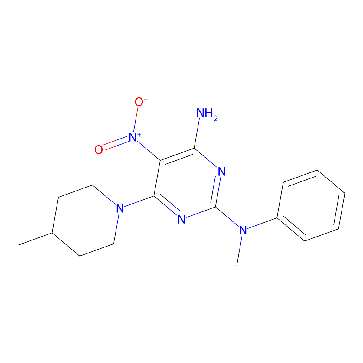 2-N-methyl-6-(4-methylpiperidin-1-yl)-5-nitro-2-N-phenylpyrimidine-2,4-diamine molecular structure, CAS 577999-39-4