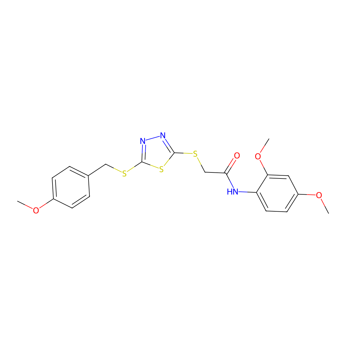 N-(2,4-Dimethoxyphenyl)-2-((5-((4-methoxybenzyl)sulfanyl)-1,3,4-thiadiazol-2-YL)sulfanyl)acetamide molecular structure, CAS 577999-56-5