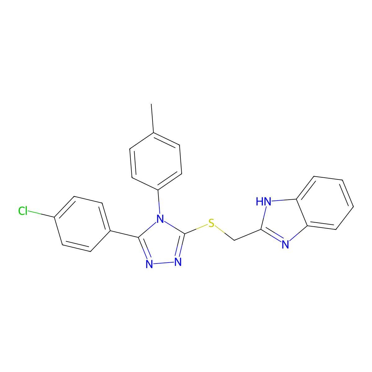 2-({[5-(4-chlorophenyl)-4-(4-methylphenyl)-4H-1,2,4-triazol-3-yl]sulfanyl}methyl)-1H-benzimidazole molecular structure, CAS 577999-59-8