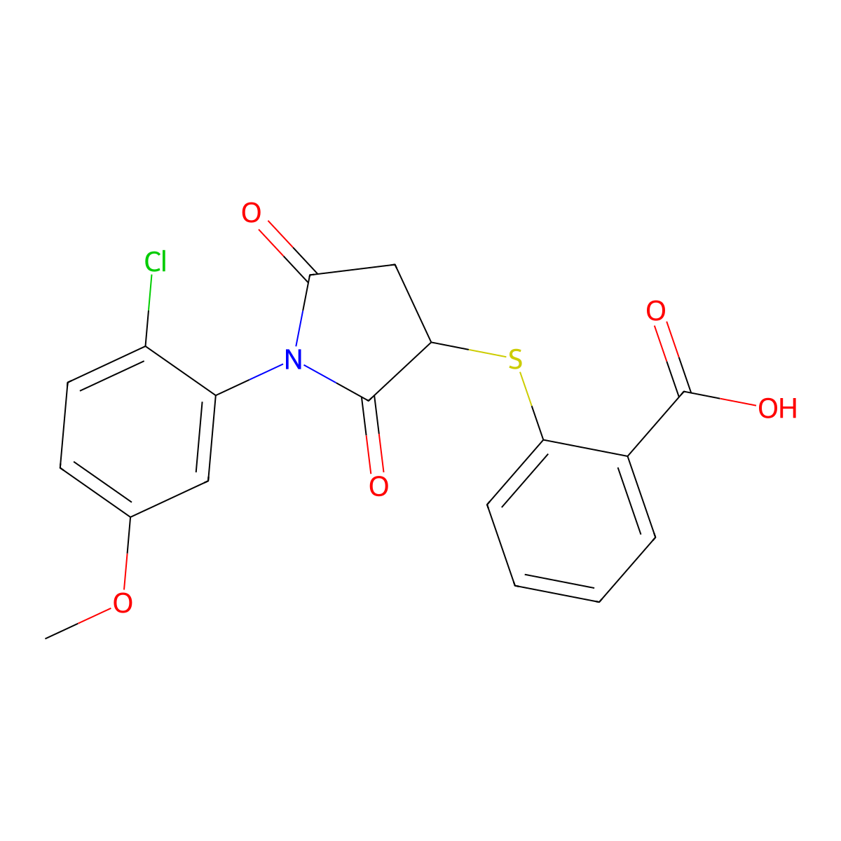 2-{[1-(2-Chloro-5-methoxyphenyl)-2,5-dioxopyrrolidin-3-yl]sulfanyl}benzoic acid molecular structure, CAS 577999-77-0