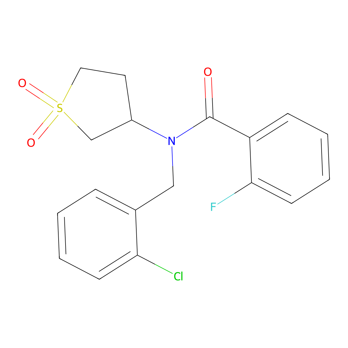 N-(2-chlorobenzyl)-N-(1,1-dioxidotetrahydrothiophen-3-yl)-2-fluorobenzamide molecular structure, CAS 578000-20-1