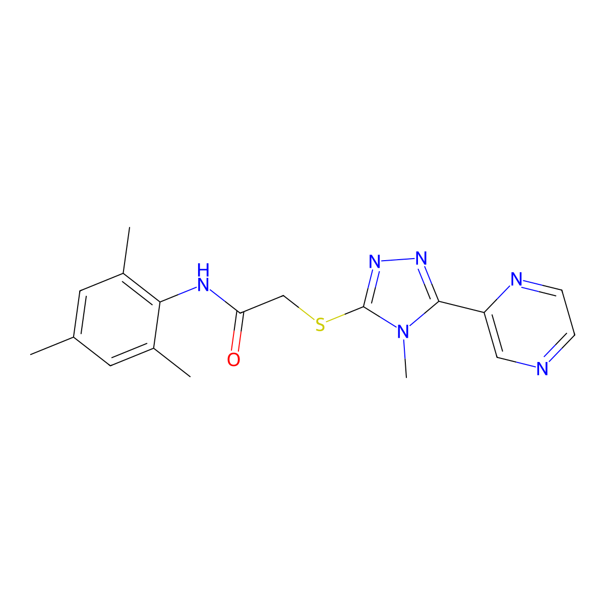 2-{[4-methyl-5-(pyrazin-2-yl)-4H-1,2,4-triazol-3-yl]sulfanyl}-N-(2,4,6-trimethylphenyl)acetamide molecular structure, CAS 578000-30-3
