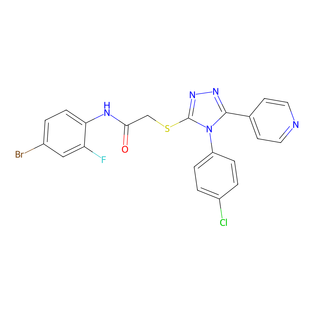 N-(4-bromo-2-fluorophenyl)-2-{[4-(4-chlorophenyl)-5-(pyridin-4-yl)-4H-1,2,4-triazol-3-yl]sulfanyl}acetamide molecular structure, CAS 578000-31-4