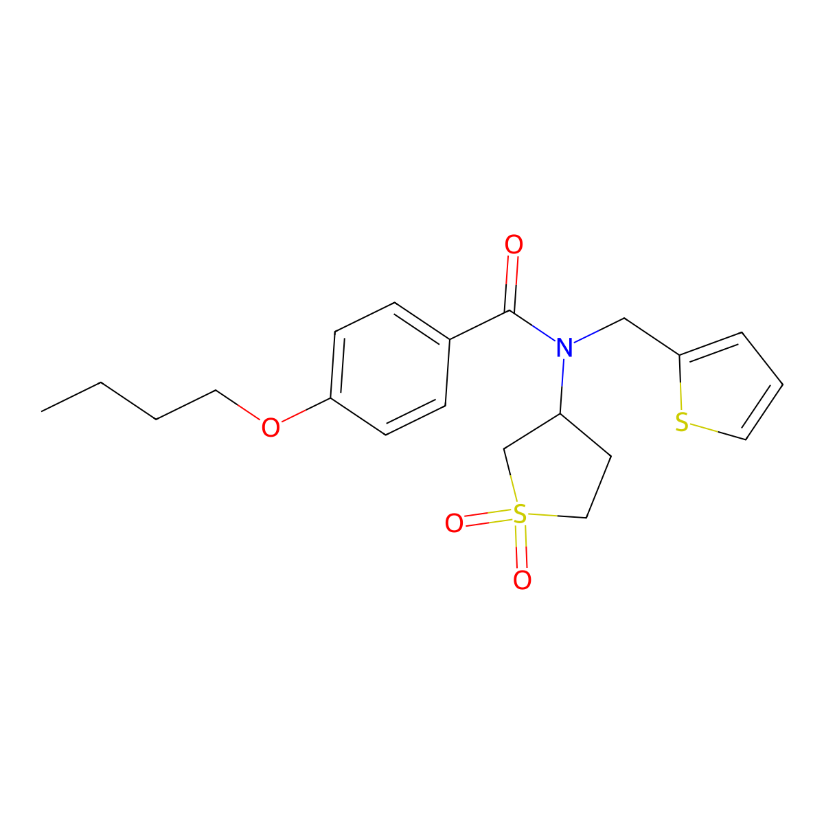 4-butoxy-N-(1,1-dioxidotetrahydrothiophen-3-yl)-N-(thiophen-2-ylmethyl)benzamide molecular structure, CAS 578000-56-3