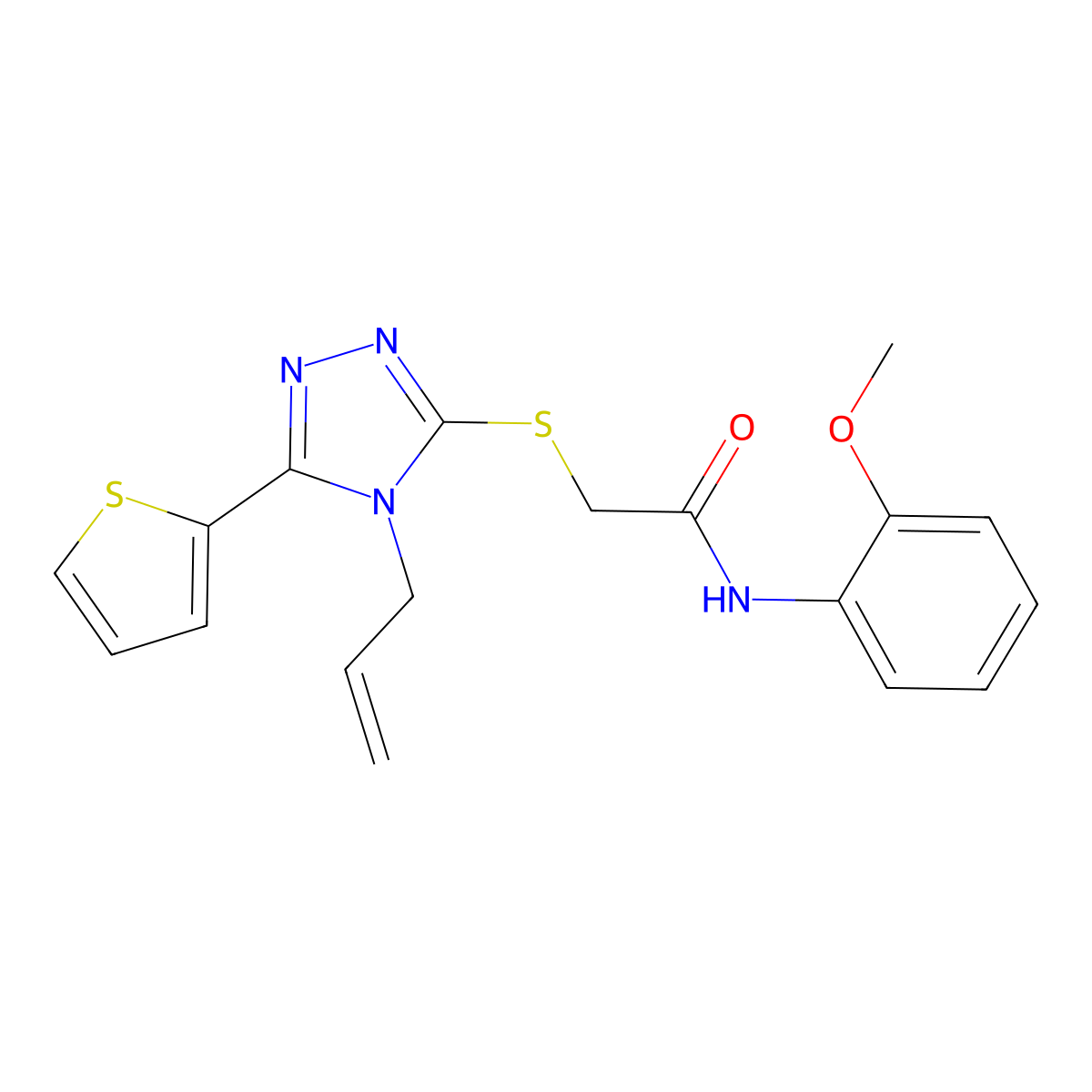 N-(2-methoxyphenyl)-2-{[4-(prop-2-en-1-yl)-5-(thiophen-2-yl)-4H-1,2,4-triazol-3-yl]sulfanyl}acetamide molecular structure, CAS 578000-59-6