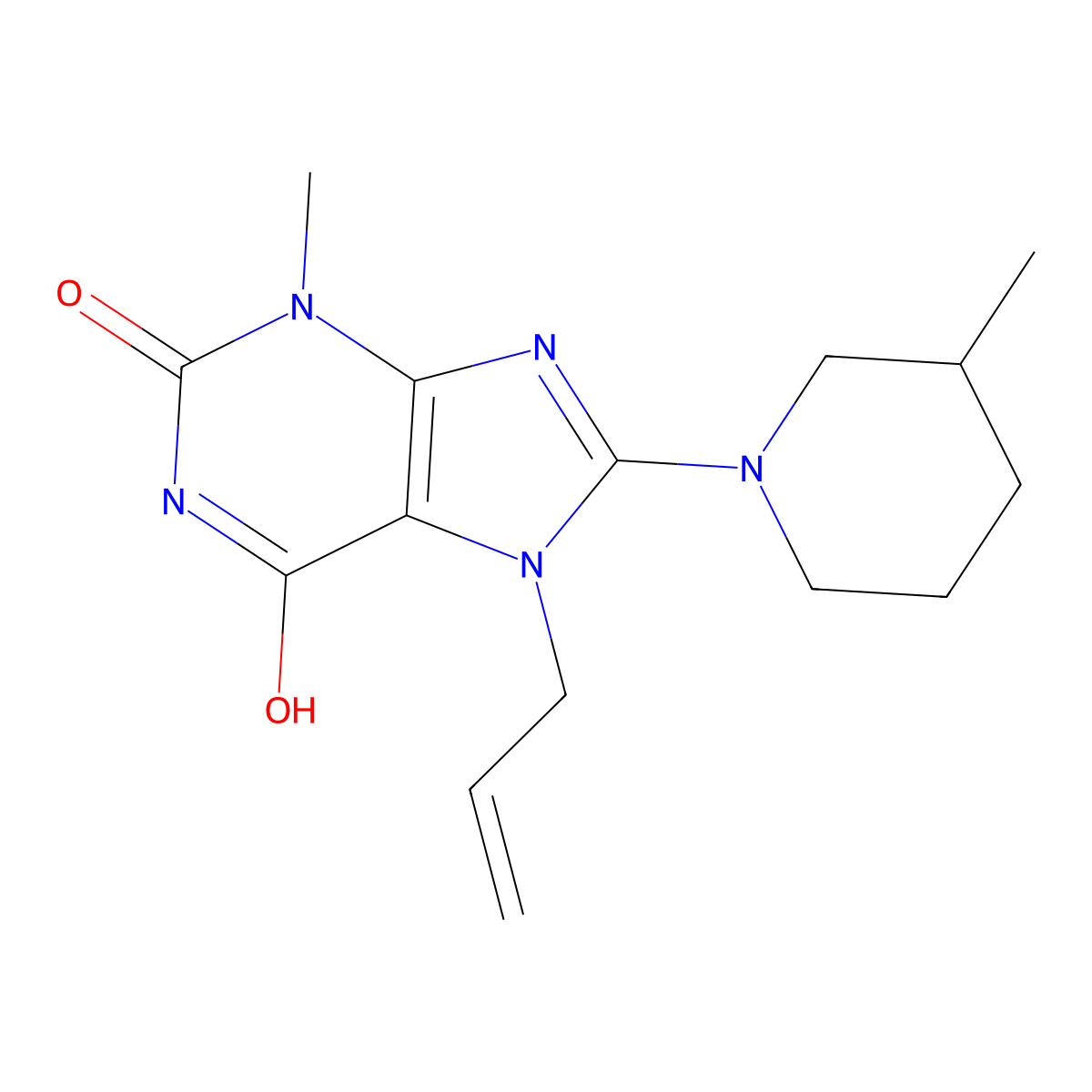 6-hydroxy-3-methyl-8-(3-methylpiperidin-1-yl)-7-(prop-2-en-1-yl)-3,7-dihydro-2H-purin-2-one molecular structure, CAS 578000-66-5