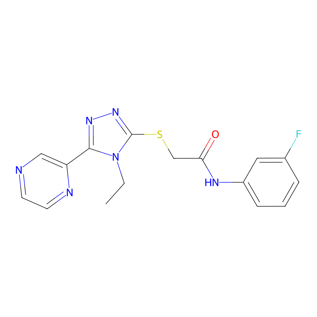 2-((4-ET-5-(2-Pyrazinyl)-4H-1,2,4-triazol-3-YL)thio)-N-(3-fluorophenyl)acetamide molecular structure, CAS 578001-34-0