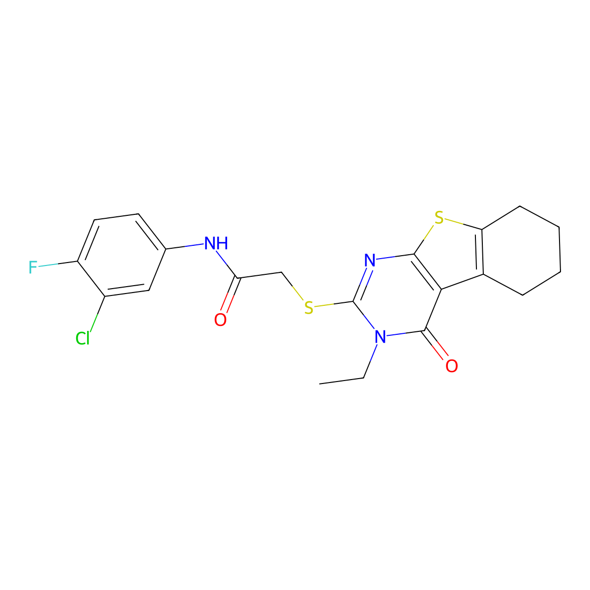 N-(3-Chloro-4-fluorophenyl)-2-[(3-ethyl-4-oxo-3,4,5,6,7,8-hexahydro[1]benzothieno[2,3-D]pyrimidin-2-YL)sulfanyl]acetamide molecular structure, CAS 578001-69-1
