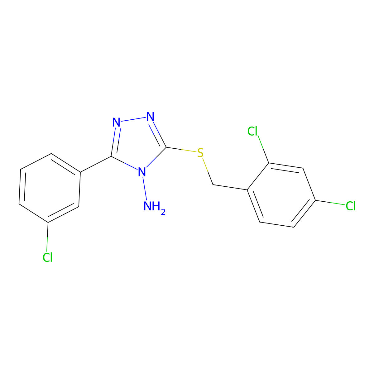 3-[(2,4-Dichlorophenyl)methylthio]-5-(3-chlorophenyl)-1,2,4-triazole-4-ylamine molecular structure, CAS 578001-75-9