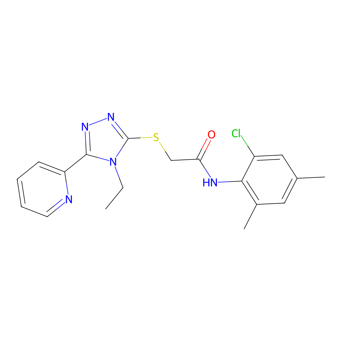 N-(2-Chloro-4,6-dimethylphenyl)-2-((4-ethyl-5-(2-pyridinyl)-4H-1,2,4-triazol-3-YL)sulfanyl)acetamide molecular structure, CAS 578001-91-9