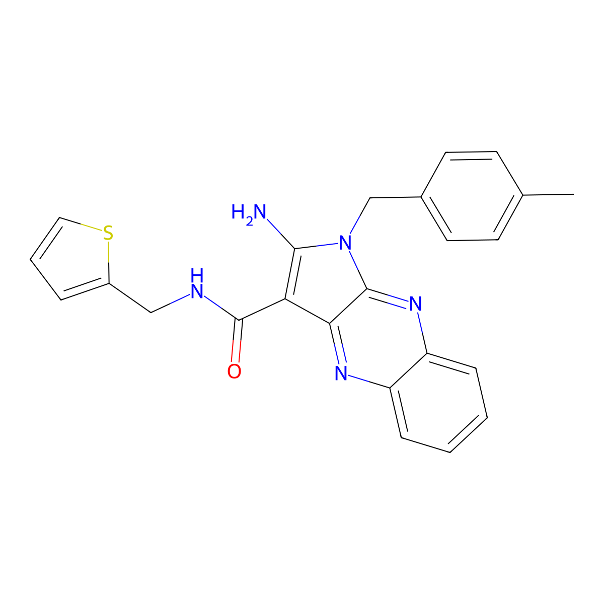 2-amino-1-[(4-methylphenyl)methyl]-N-(thiophen-2-ylmethyl)pyrrolo[3,2-b]quinoxaline-3-carboxamide molecular structure, CAS 578002-40-1