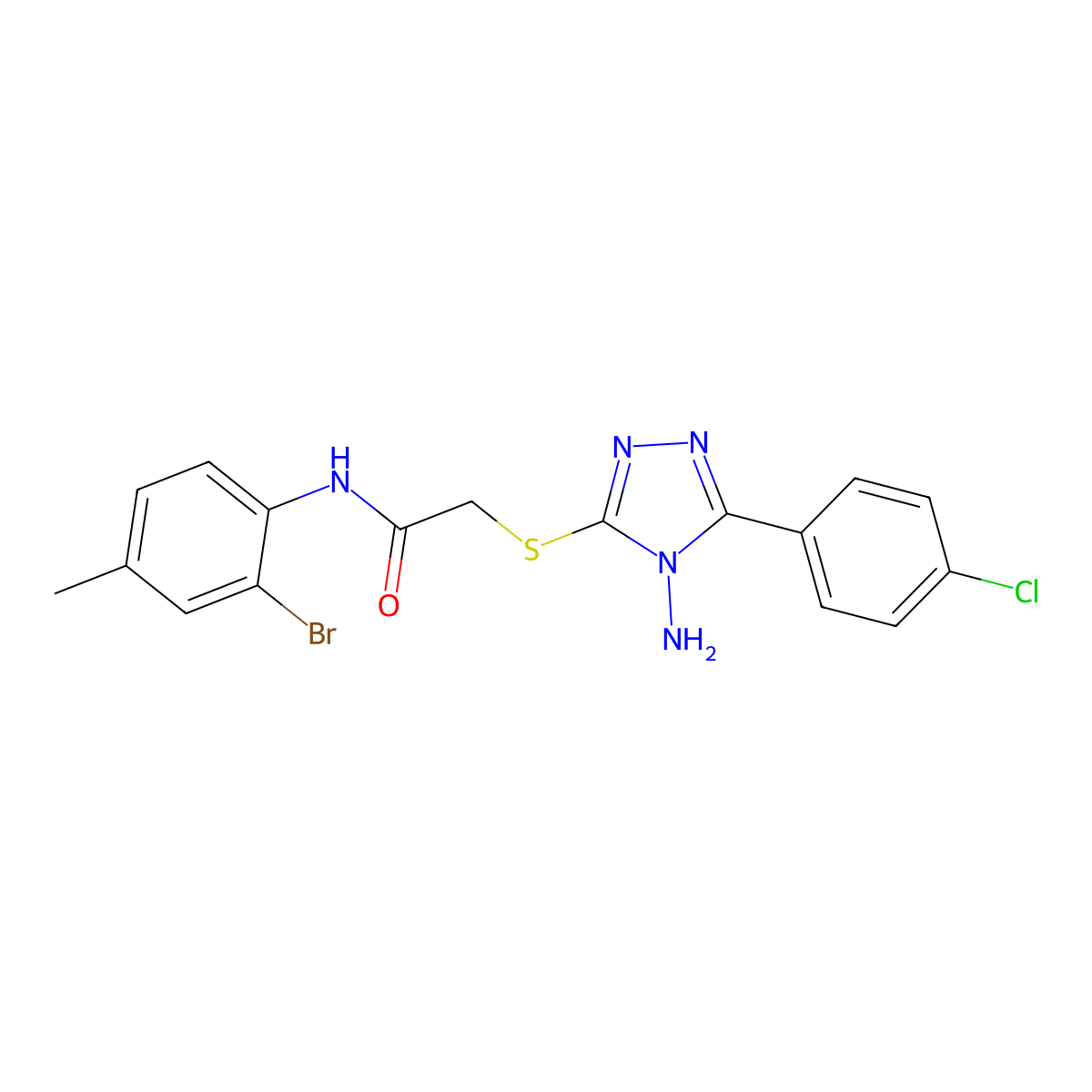 2-[4-amino-5-(4-chlorophenyl)(1,2,4-triazol-3-ylthio)]-N-(2-bromo-4-methylphen yl)acetamide molecular structure, CAS 578002-48-9