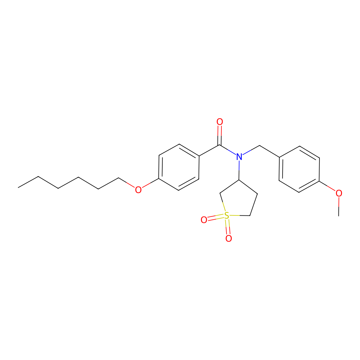 N-(1,1-dioxidotetrahydrothiophen-3-yl)-4-(hexyloxy)-N-(4-methoxybenzyl)benzamide molecular structure, CAS 578002-56-9
