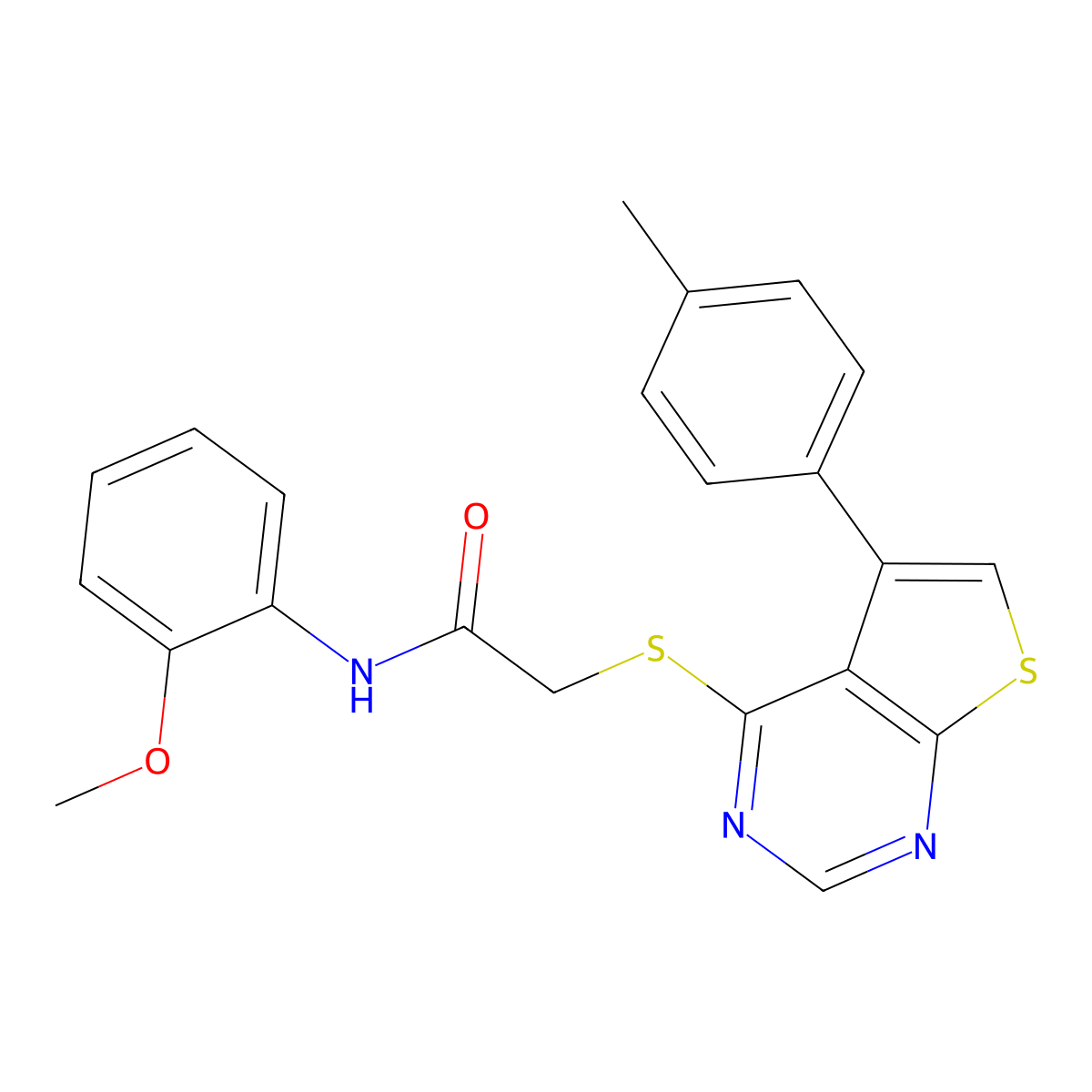 N-(2-methoxyphenyl)-2-{[5-(4-methylphenyl)thieno[2,3-d]pyrimidin-4-yl]sulfanyl}acetamide molecular structure, CAS 578002-64-9